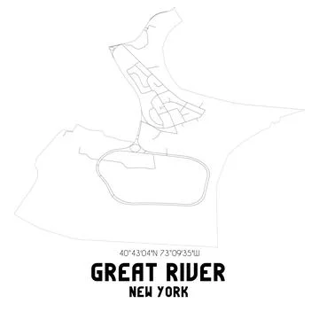 Minimalistic street map of Great River, New York, United States. Stock Illustration