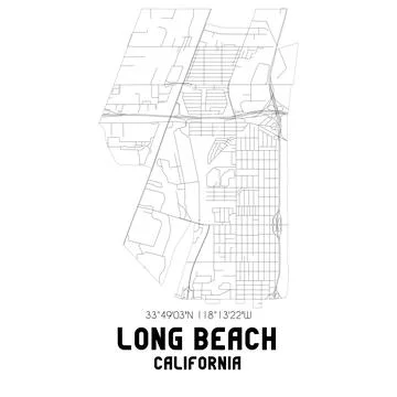 Minimalistic street map of Long Beach, California, United States. Illustrazione stock