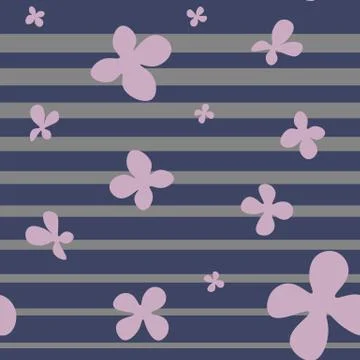 Minimalistic striped seamless pattern with simple flowers Stock Illustration