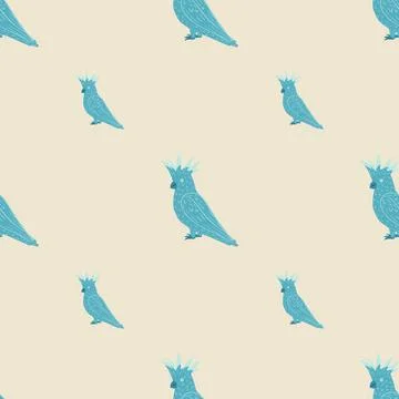 Minimalistic style animal seamless pattern with blue colored cockatoo parrot  Stock Illustration