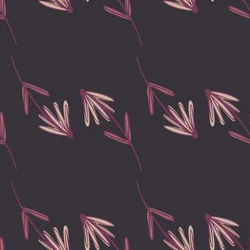 Minimalistic style dark seamless pattern with botanic flower silhouettes. Pur 스톡 일러스트