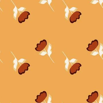 Minimalistic style doodle seamless pattern with red flower elements. Orange p Stock Illustration