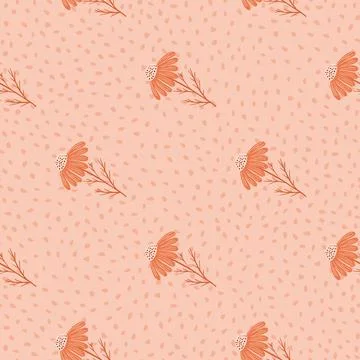 Minimalistic style floral seamless pattern with daisy silhouettes print. Pink Stock Illustration