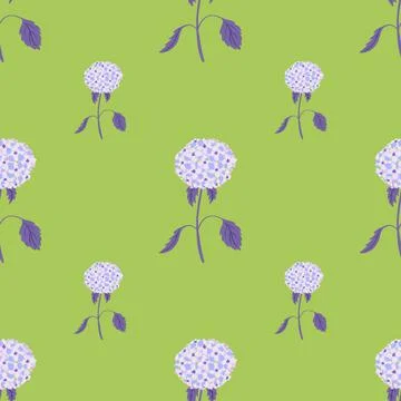 Minimalistic style floral seamless pattern with purple pastel hydrangea flowe Illustrazione stock