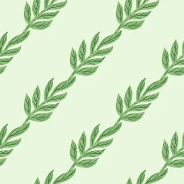 Minimalistic style herbal seamless pattern with simple diagonal leaf branches Stock Illustration