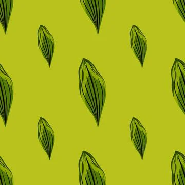 Minimalistic style nature seamless pattern with green contoured leaves orname Stock Illustration