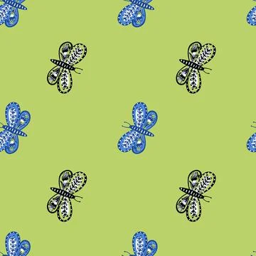 Minimalistic style nature seamless pattern with folk butterfly ornamental bot Illustrazione stock