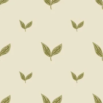 Minimalistic style seamless pattern with beige simple leaf ornament. Pastel c Illustrazione stock