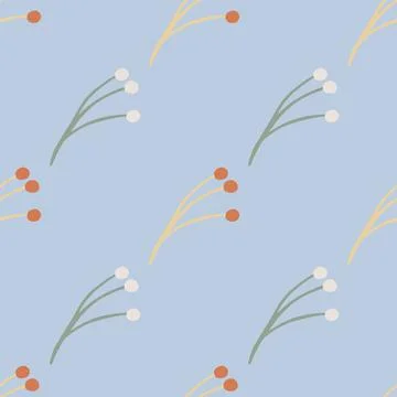 Minimalistic style seamless pattern with berry branches ornament. Blue backgr Stock Illustration