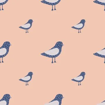 Minimalistic style seamless pattern with blue colored dove birds shapes. Pink Stock Illustration