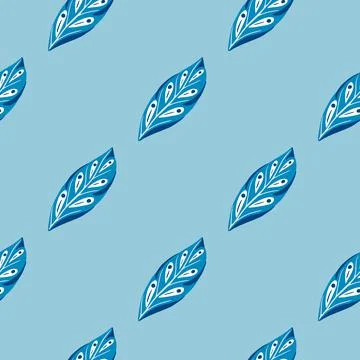 Minimalistic style seamless pattern in blue colors with geometric leaf orname Stock Illustration