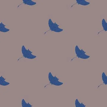 Minimalistic style seamless pattern with blue colored stingray elements. Grey Stock Illustration