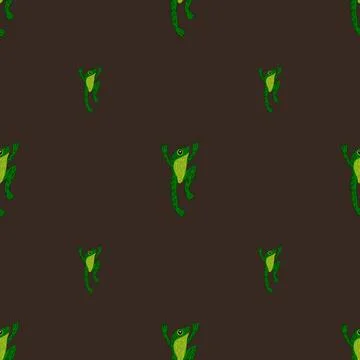 Minimalistic style seamless pattern with bright green frog shapes print. Brow Stock Illustration