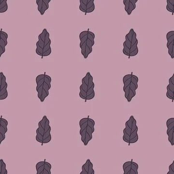 Minimalistic style seamless pattern with contoured purple oak leaf ornament.  Stock Illustration