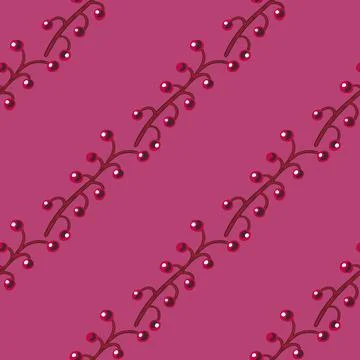 Minimalistic style seamless pattern with diagonal berry branches ornament. Pi Stock Illustration