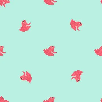 Minimalistic style seamless pattern with doodle pink simple frog silhouettes. イラスト素材
