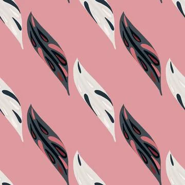 Minimalistic style seamless pattern with doodle leaves ornament. Pink colored Stock Illustration