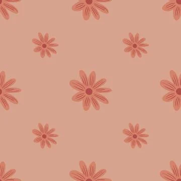 Minimalistic style seamless pattern with doodle flowers daisy print. Pale pin Stock Illustration