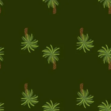 Minimalistic style seamless pattern with green tree palm ornament. Dark olive Stock Illustration