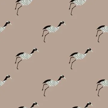 Minimalistic style seamless pattern with grey crane bird silhouettes ornament Illustrazione stock