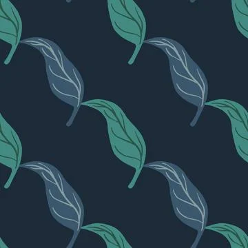 Minimalistic style seamless pattern with leaves simple tangerine shapes. Navy 스톡 일러스트
