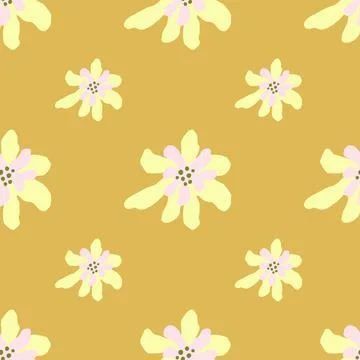 Minimalistic style seamless pattern with light yellow simple flowers ornament イラスト素材