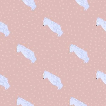 Minimalistic style seamless pattern with little polar bear silhouettes print. Stock Illustration
