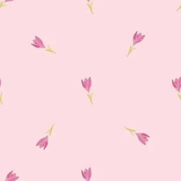 Minimalistic style seamless pattern with little pink crocus flower shapes. Li イラスト素材