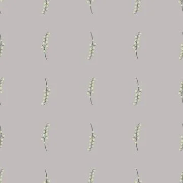 Minimalistic style seamless pattern with little grey lily of the valley ornam Stock Illustration