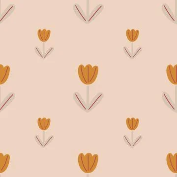 Minimalistic style seamless pattern with ocher tulip silhouettes. Pastel pink Stock Illustration