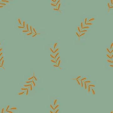 Minimalistic style seamless pattern with orange simple leaf branches print. P Illustrazione stock