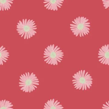 Minimalistic style seamless pattern with pale pink daisy flowers ornament. Pi Stock Illustration