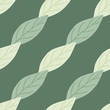 Minimalistic style seamless pattern with pale simple leaf silhouettes. Green  Stock Illustration