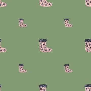 Minimalistic style seamless pattern with pink pale decorative socks. Green pa Stock Illustration
