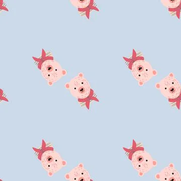 Minimalistic style seamless pattern with pink sailor bear head shapes. Light  Stock Illustration