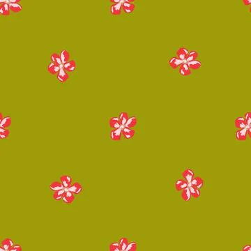 Minimalistic style seamless pattern with pink daisy flowers ornament. Green o Stock Illustration
