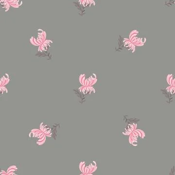 Minimalistic style seamless pattern with pink little chrysathemum flowers sha Stock Illustration