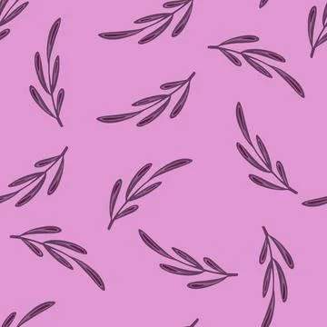 Minimalistic style seamless pattern with purple contoured doodle branches pri Illustrazione stock