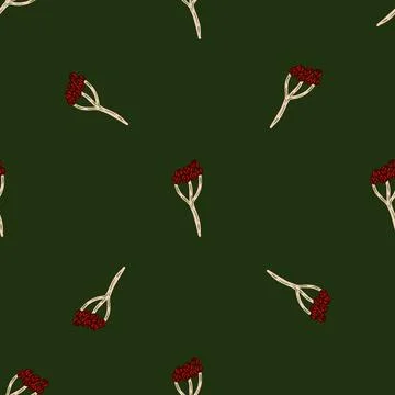 Minimalistic style seamless pattern with red yarrow silhouettes print. Dark g Stock Illustration