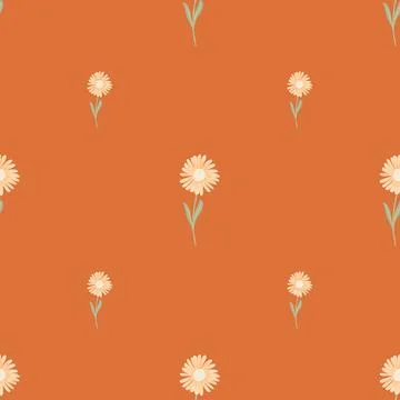 Minimalistic style seamless pattern with simple chrysanthemum flowers ornamen Stock Illustration