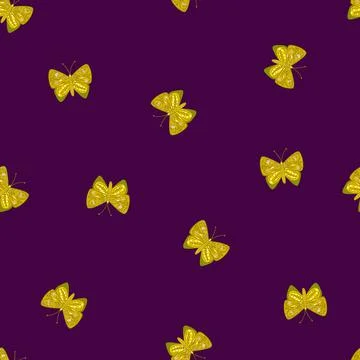 Minimalistic style seamless pattern with simple yellow folk butterfly element Stock Illustration