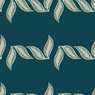 Minimalistic style seamless pattern with simple leaf silhouettes. Blue backgr イラスト素材
