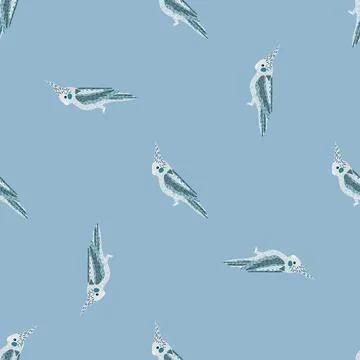 Minimalistic style seamless random pattern with little cockatoo parrot print. 스톡 일러스트