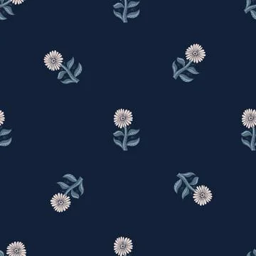 Minimalistic style vintage seamless pattern with doodle sunflower elements. D Illustrazione stock