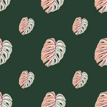 Minimalistic summer seamless pattern with pink and blue colored monstera leav Stock Illustration