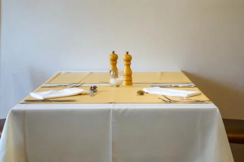 Minimalistic table in restaurant, copy space Stock Photos