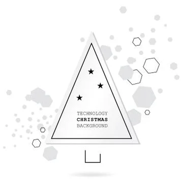 Minimalistic technology Christmas background. White christmas tree and grey h Stock Illustration