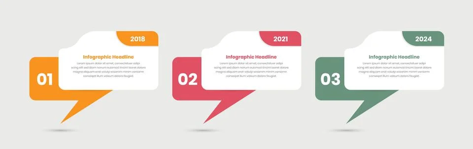 Minimalistic text bubble shape designed steps infographic presentation templa Stock Illustration