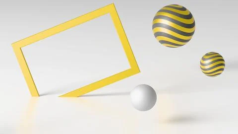 Minimalistic three-dimensional render with an empty frame and floating geomet イラスト素材