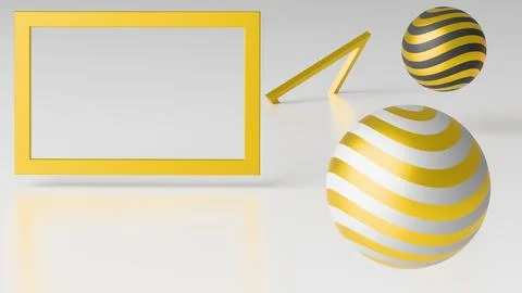 Minimalistic three-dimensional render with an empty frame and floating geomet イラスト素材